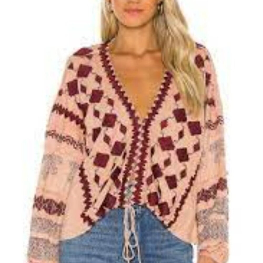 Free People Home Town Embroidered Top